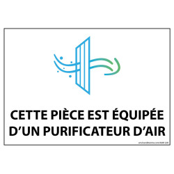 Panneau d'information - Cette pièce est équipée d'un purificateur d'air - 150 x 210 mm - Vinyle