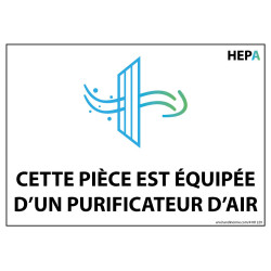 Panneau d'information - Cette pièce est équipée d'un purificateur d'air avec filtre HEPA - NF-EN 1822 - 210x150 mm