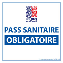 Adhésif d'information - Pass Sanitaire Obligatoire avec QR Code - 125x125 mm - Vinyle