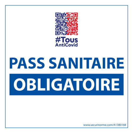 Adhésif d'information - Pass Sanitaire Obligatoire avec QR Code - 125x125 mm - Vinyle
