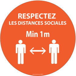 Panneau ou Autocollant de Signalétique - Respectez les Distances Sociales - Diamètre Multiple - Vinyle ou PVC