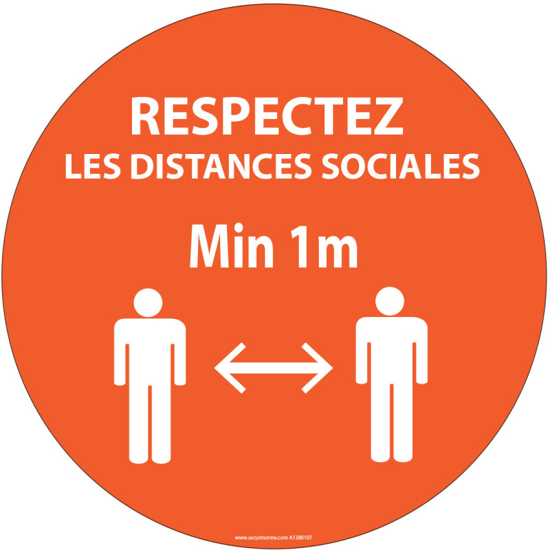 Panneau ou Autocollant de Signalétique - Respectez les Distances Sociales - Diamètre Multiple - Vinyle ou PVC