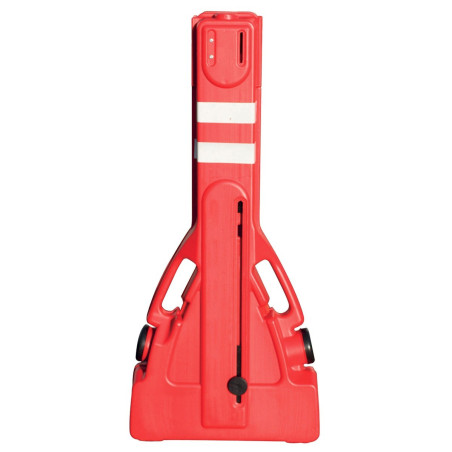Barrière extensible - Rouge avec réfléchissants blancs, rangement intégré - 2200 mm - PVC