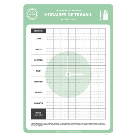 Affiche - Horaires de travail - A3 - Papier plastifié