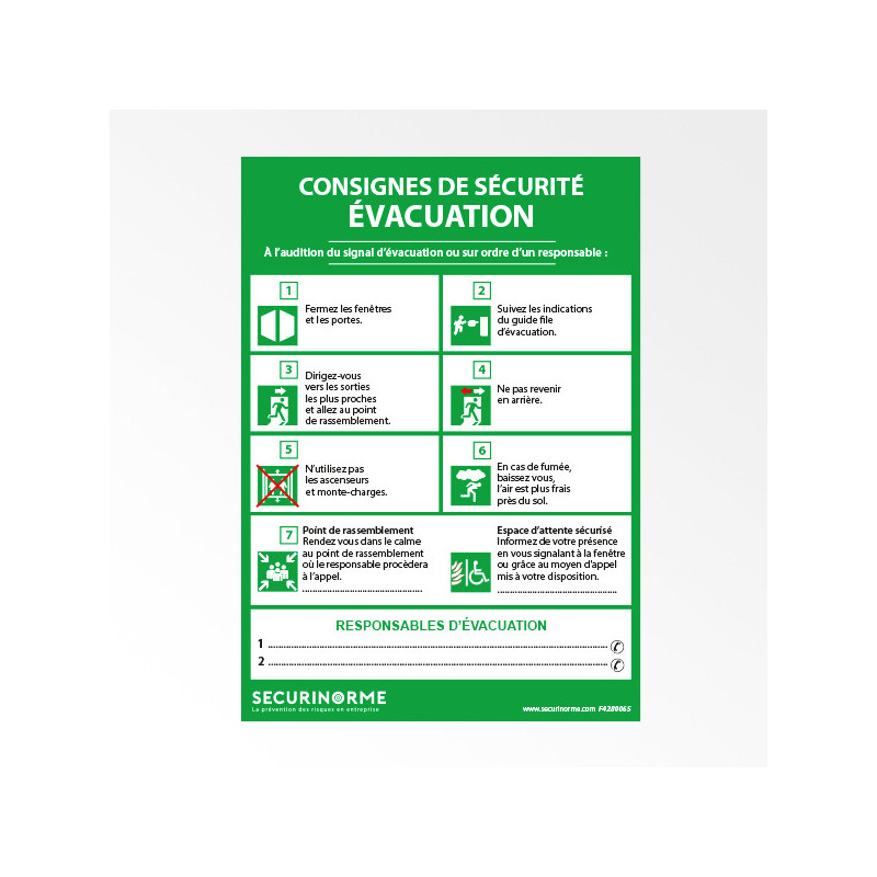 Affiche Consignes de Sécurité Évacuation - 297x420 mm - Papier Plastifié