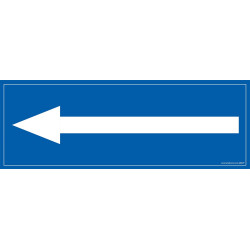 Signalétique information "flèche vers la gauche" fond bleu 210 x 75 mm