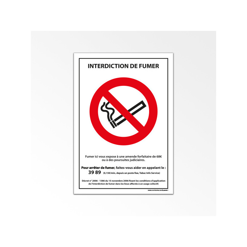 Panneau interdiction - Interdiction de fumer avec décret - A5 - Plastifié