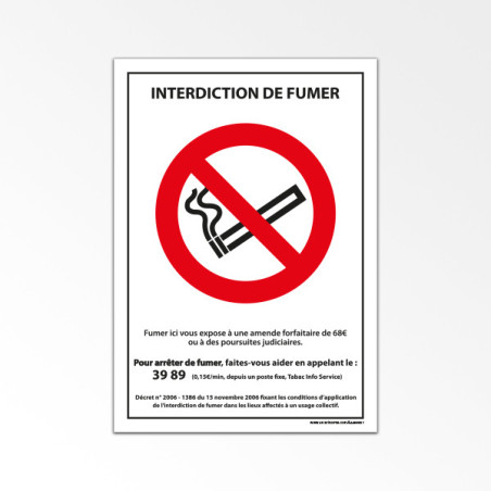 Panneau interdiction - Interdiction de fumer avec décret - A5 - Plastifié