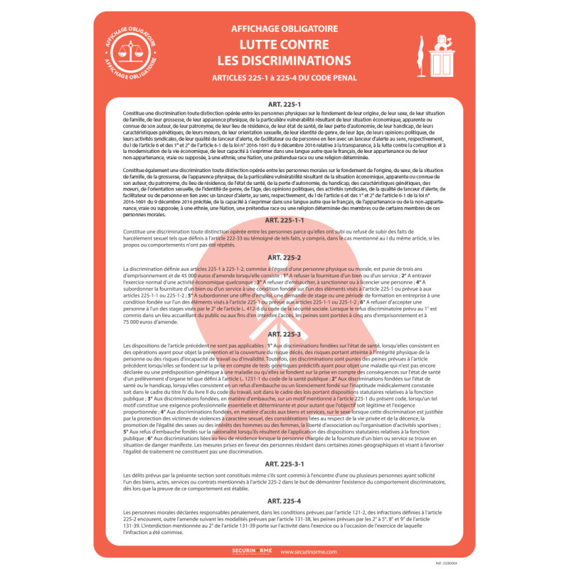 Poster d'affichage "Lutte contre les discriminations"