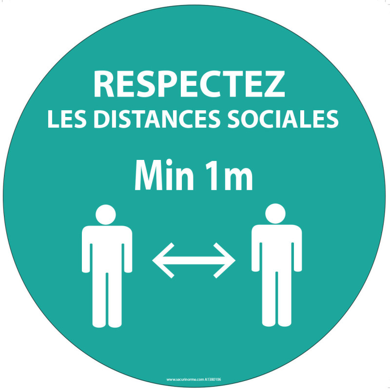 Panneau ou Autocollant - Respectez les distances sociales - Diamètre 100-200-315 mm - Vinyle ou PVC