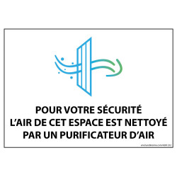 Panneau d'information - Pour votre sécurité, l'air de cet espace est nettoyé par un purificateur d'air - 150 x 210 mm - Vinyle