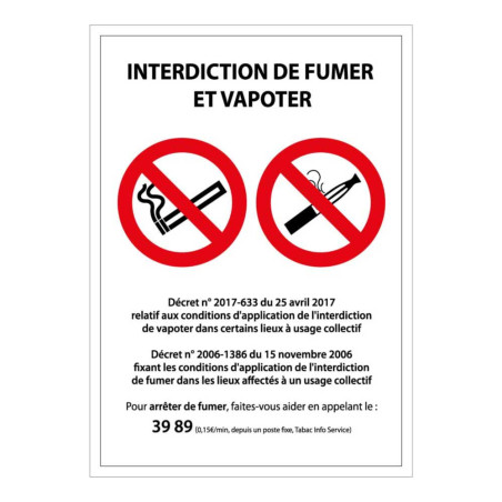 Panneau signalétique - Interdiction de fumer et vapoter - ISO 7010