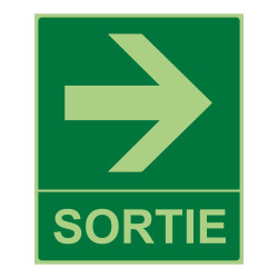 Panneau - Sortie flèche droite 300x250 mm - Photoluminescent