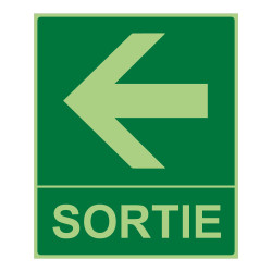 Panneau sortie photoluminescent - Flèche gauche - 300x250 mm