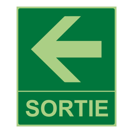 Panneau sortie photoluminescent - Flèche gauche - 300x250 mm