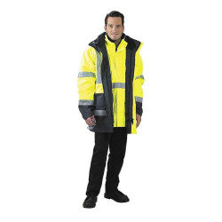 La parka 4 en 1 CERVIN de couleur jaune est conçue pour offrir une sécurité optimale à son porteur. Elle est idéale pour le trav
