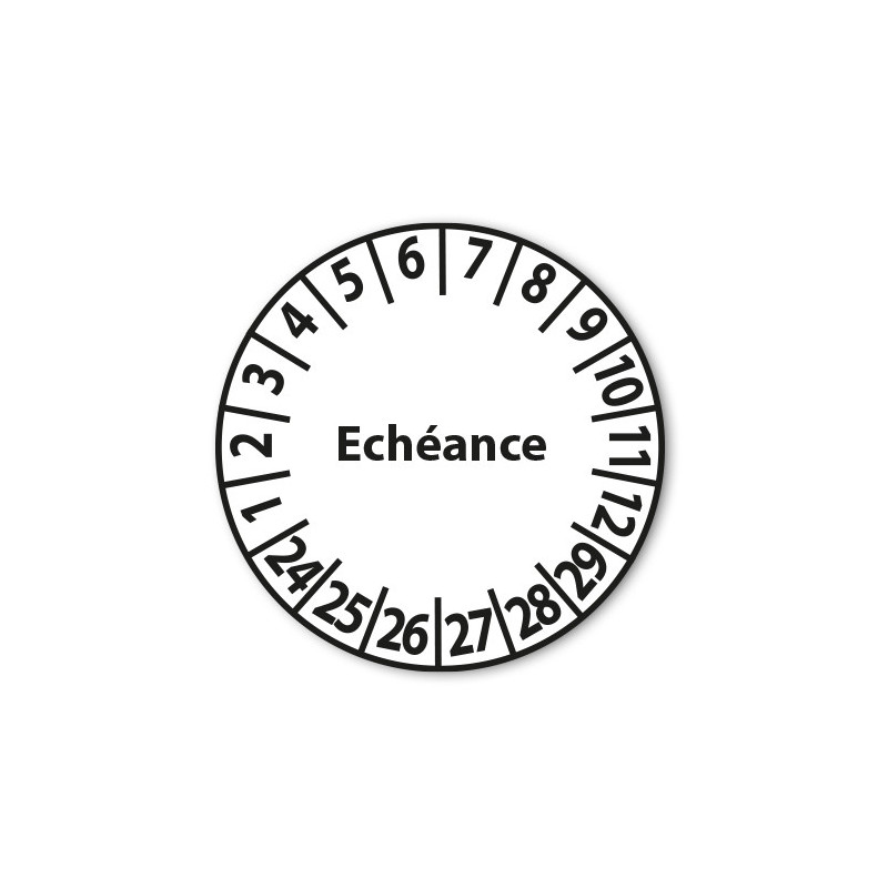 Pastilles Calendrier - Échéance - 25 mm - Polyester laminé/Vinyle