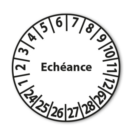 Pastilles Calendrier - Échéance - 25 mm - Polyester laminé/Vinyle
