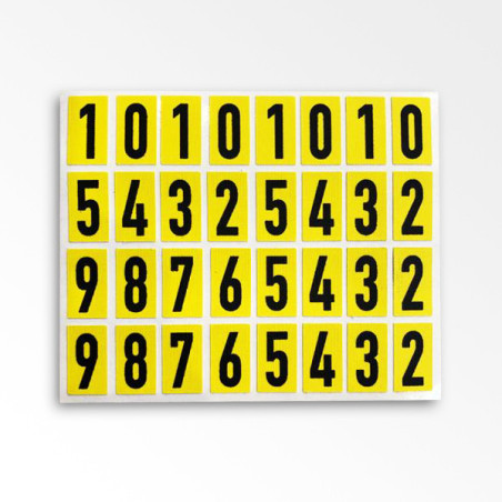 Kit - Planche de 32 chiffres noir sur jaune - 15 mm - Tissu plastifié