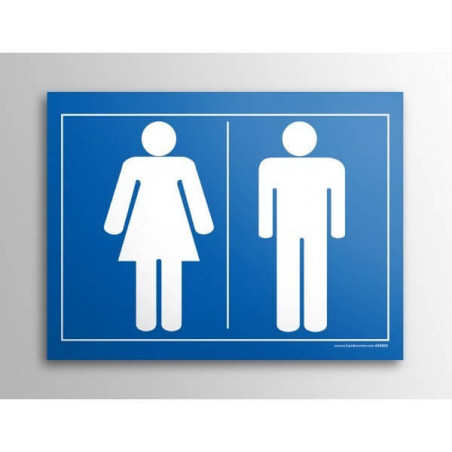 Plaque gravée picto homme femme  WC bleu