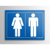 Plaque gravée picto homme femme  WC bleu