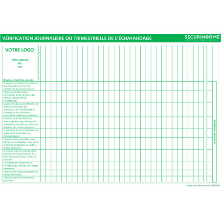 Kit Pochette + Fiche de Vérification Échafaudage Personnalisable