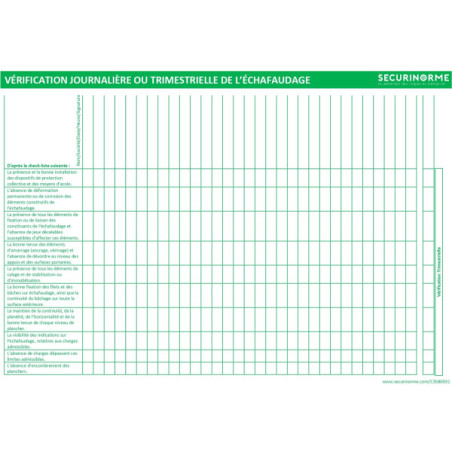 Kit Pochette + Fiche de Vérification Échafaudage Personnalisable