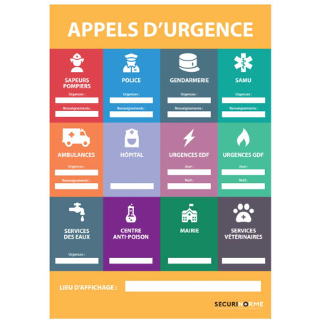 Poster consignes avec numéros d'urgence A3