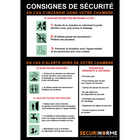 Poster - Consignes incendie Hôpital et maison de retraite - A3 - NF EN ISO 7010