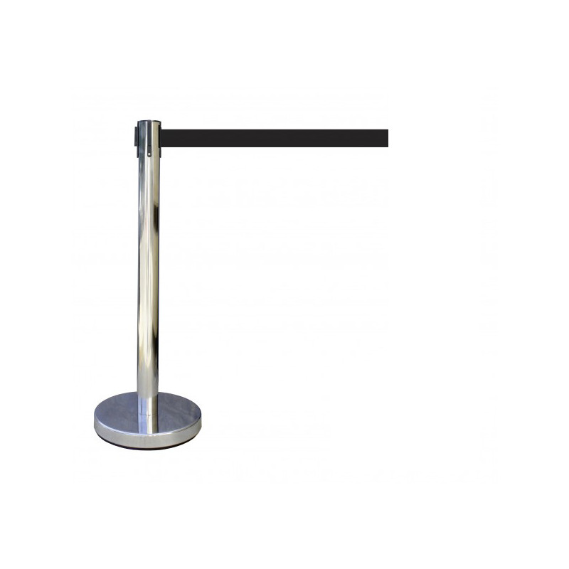 Poteau de Signalisation avec Enrouleur de Sangle - Inox - Hauteur 910 mm