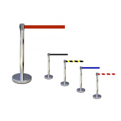 Poteau de Signalisation avec Enrouleur de Sangle - Inox - Hauteur 910 mm