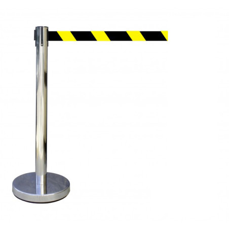 Poteau de Signalisation avec Enrouleur de Sangle - Inox - Hauteur 910 mm