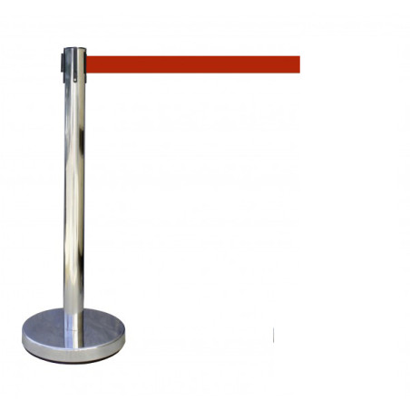 Poteau de Signalisation avec Enrouleur de Sangle - Inox - Hauteur 910 mm