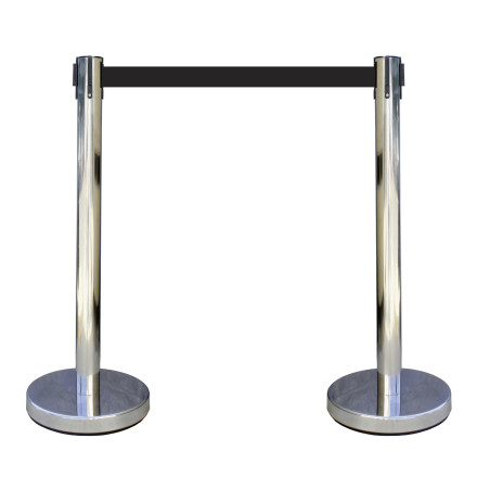 Poteau de Signalisation avec Enrouleur de Sangle - Inox - Hauteur 910 mm