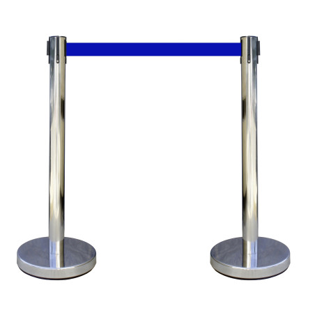 Poteau de Signalisation avec Enrouleur de Sangle - Inox - Hauteur 910 mm
