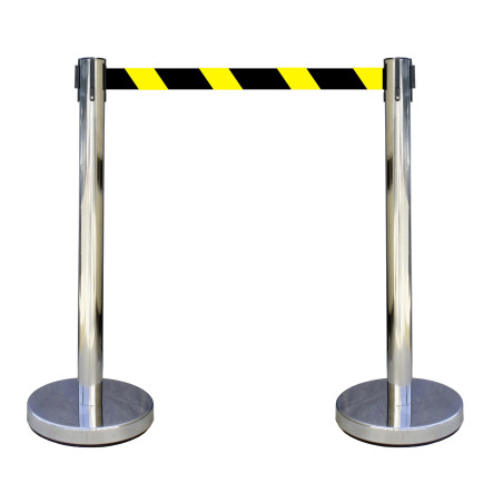 Poteau de Signalisation avec Enrouleur de Sangle - Inox - Hauteur 910 mm