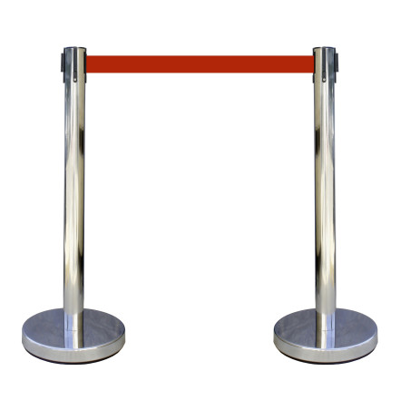 Poteau de Signalisation avec Enrouleur de Sangle - Inox - Hauteur 910 mm
