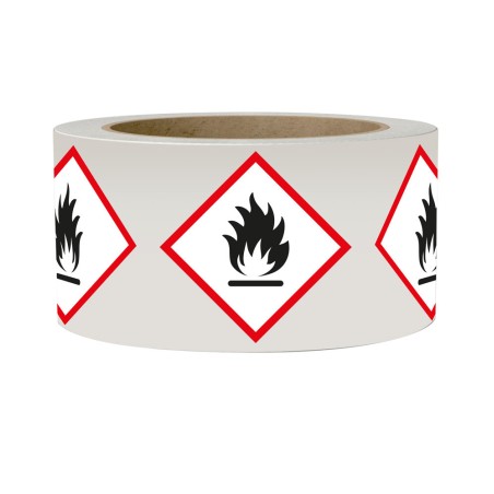 Étiquettes - Matières inflammables - SGH02 - 50 mm - Vinyle Autocollant - Rouleau de 250