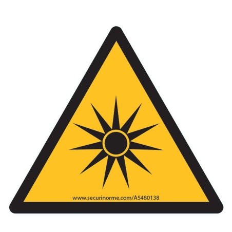 Rouleaux de pictogrammes de danger W027 "Rayonnement optique" vinyle cote 100 mm / 250