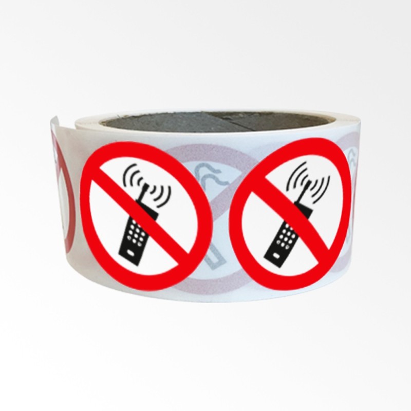 Rouleau de Pictogrammes d'Interdiction ISO EN 7010 "Interdiction d'activer des téléphones mobiles" P013