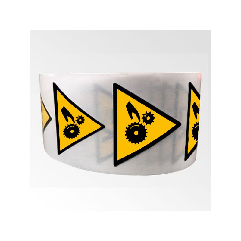 Étiquettes - Risque d'écrasement, rouleaux dentés - Vinyle - Rouleau de 250