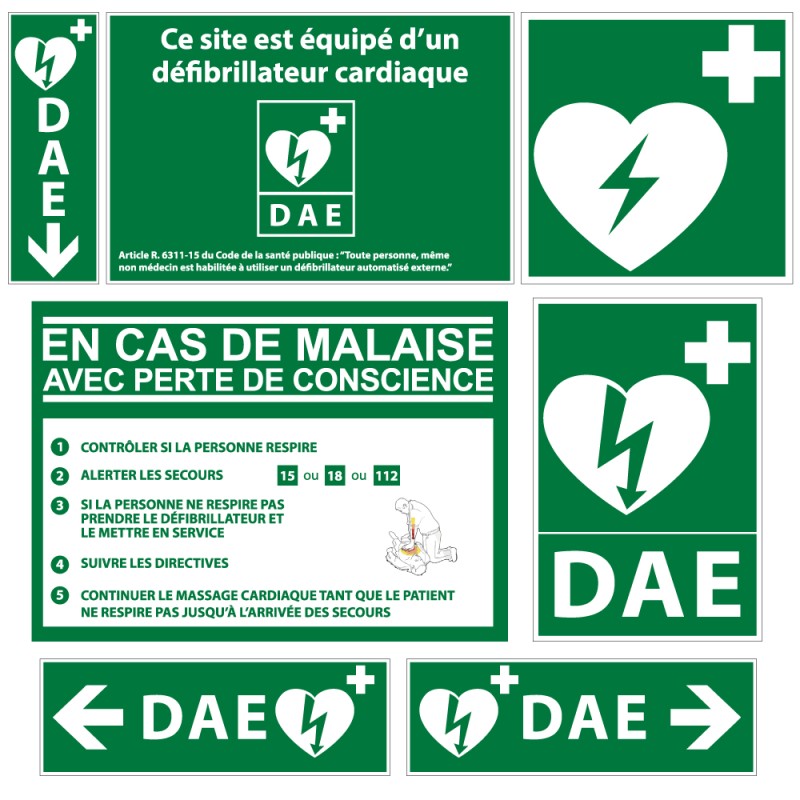 Signalétique DAE - Kit Complet Défibrillateur - Vinyle et PVC