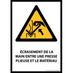 Panneau ISO EN 7010 - Écrasement de la main entre une presse plieuse et le matériau - W031