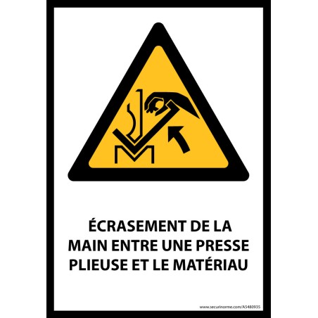 Panneau ISO EN 7010 - Écrasement de la main entre une presse plieuse et le matériau - W031