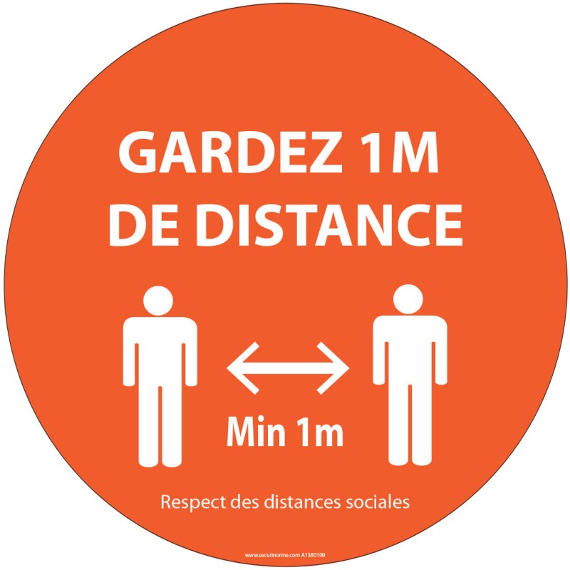 Autocollant ou Panneau - Gardez 1m de distance orange - Diamètre 100/200/315 mm