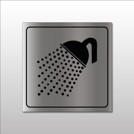 Pictogramme "Douche" en Metallex, Noir sur fond Argent - 100 x 100 mm