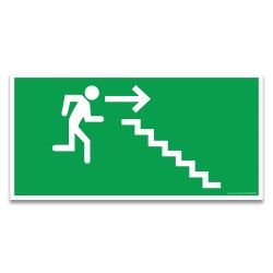 Panneau évacuation - Homme qui descend l'escalier, flèche à droite