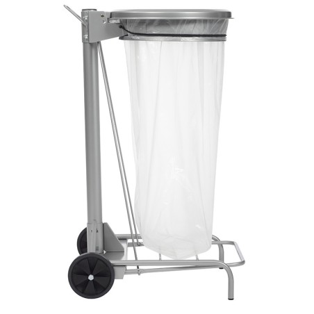 Support mobile pour sac poubelle - 50 L - Gris métal