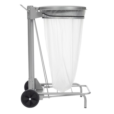 Support mobile pour sac poubelle - 50 L - Gris métal