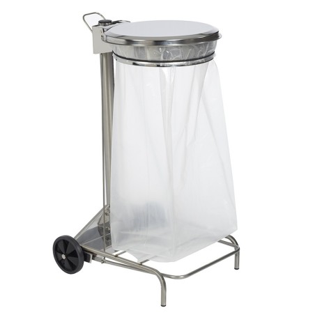 Support mobile pour sac poubelle - 50 L - Gris métal